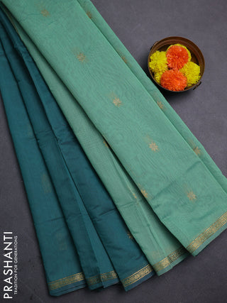 Peacock Green & Teal Green Semi Maheshwari Cotton - Buttas