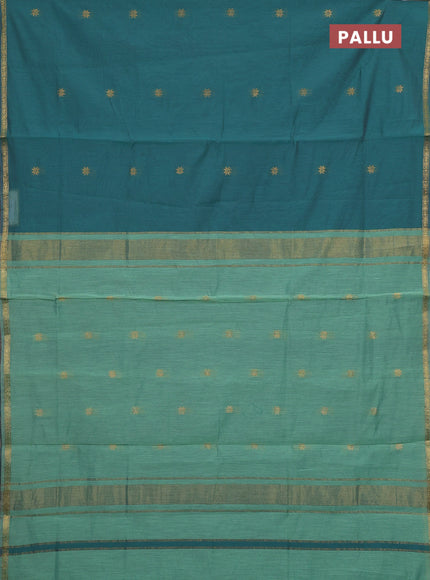 Peacock Green & Teal Green Semi Maheshwari Cotton - Buttas