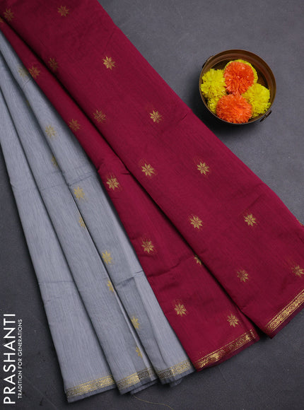 Grey & Magenta Pink Semi Maheshwari Cotton - Buttas