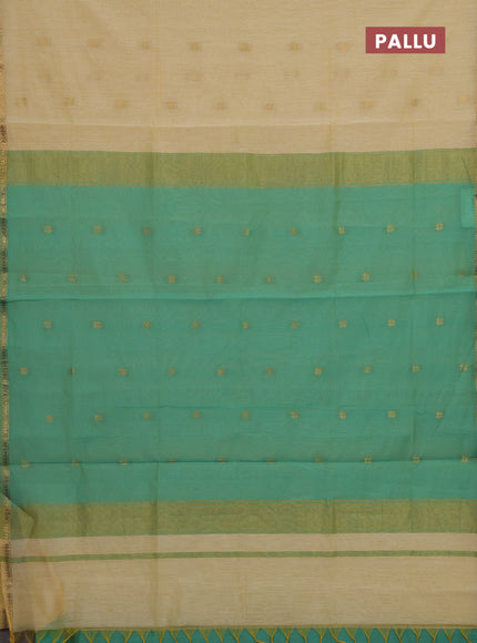 Pale Yellow & Teal Green Semi Maheshwari Cotton - Buttas