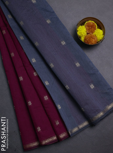 Wine & Grey Semi Maheshwari Cotton - Buttas