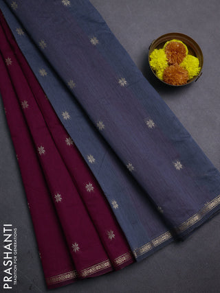 Wine & Grey Semi Maheshwari Cotton - Buttas