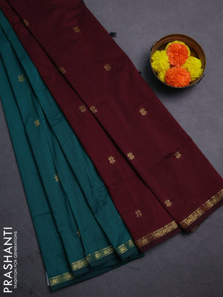 Peacock Green & Maroon Semi Maheshwari Cotton - Buttas