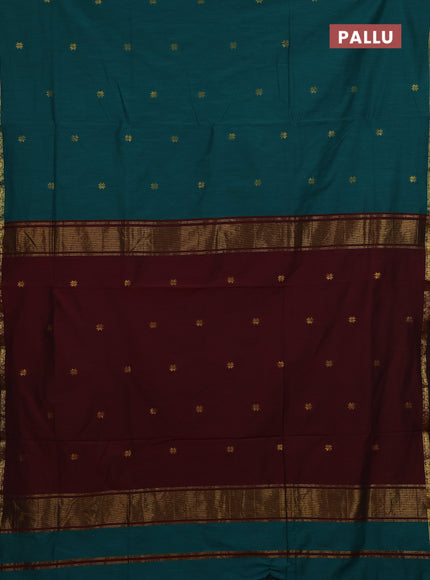 Peacock Green & Maroon Semi Maheshwari Cotton - Buttas
