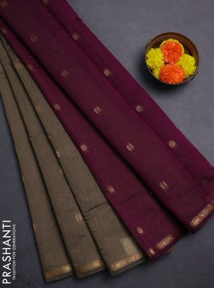 Chiku & Wine Semi Maheshwari Cotton - Buttas