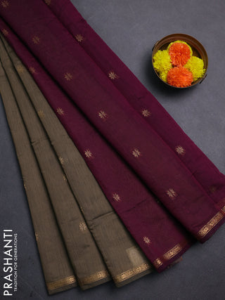 Chiku & Wine Semi Maheshwari Cotton - Buttas