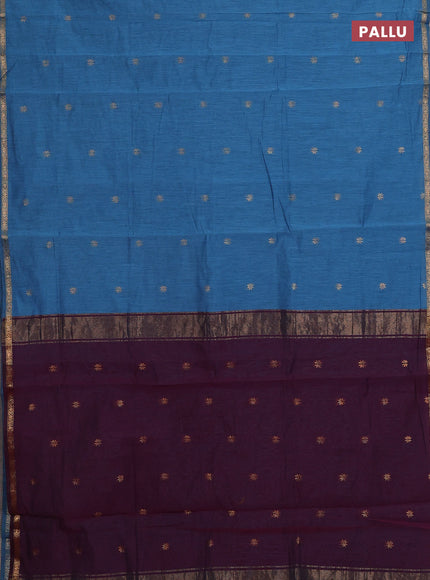 Blue & Wine Semi Maheshwari Cotton - Buttas
