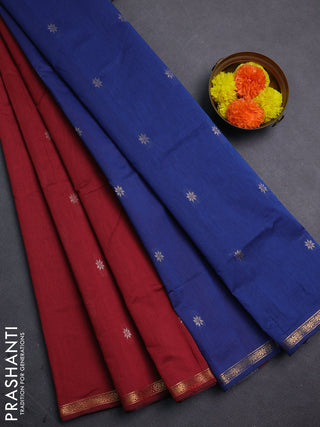 Kumkum Red & Blue Semi Maheshwari Cotton - Buttas
