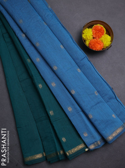 Peacock Green & Blue Semi Maheshwari Cotton - Buttas