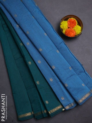 Peacock Green & Blue Semi Maheshwari Cotton - Buttas