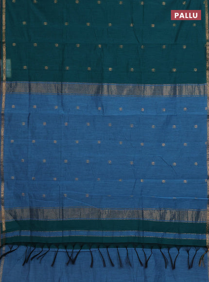 Peacock Green & Blue Semi Maheshwari Cotton - Buttas