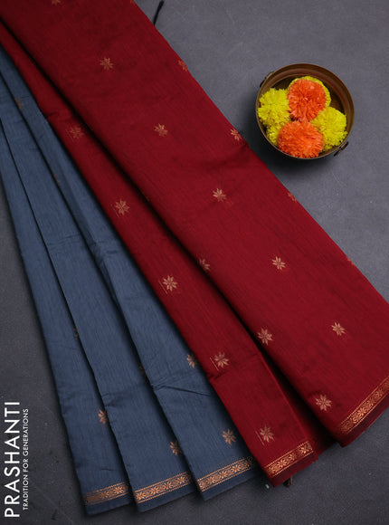 Grey & Maroon Semi Maheshwari Cotton - Buttas