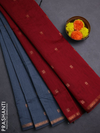 Grey & Maroon Semi Maheshwari Cotton - Buttas
