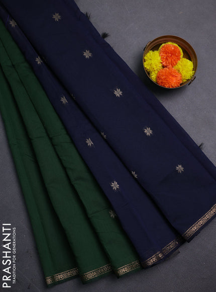 Green & Navy Blue Semi Maheshwari Cotton - Buttas
