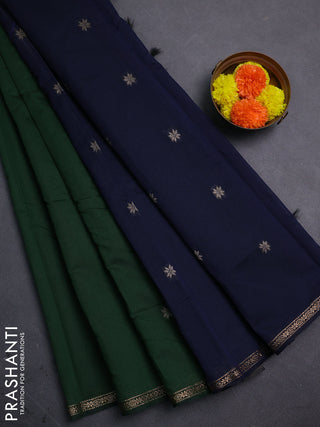 Green & Navy Blue Semi Maheshwari Cotton - Buttas