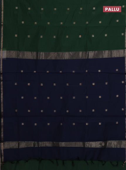 Green & Navy Blue Semi Maheshwari Cotton - Buttas