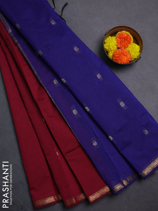 Maroon & Blue Semi Maheshwari Cotton - Buttas