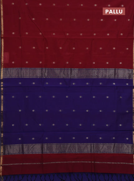 Maroon & Blue Semi Maheshwari Cotton - Buttas