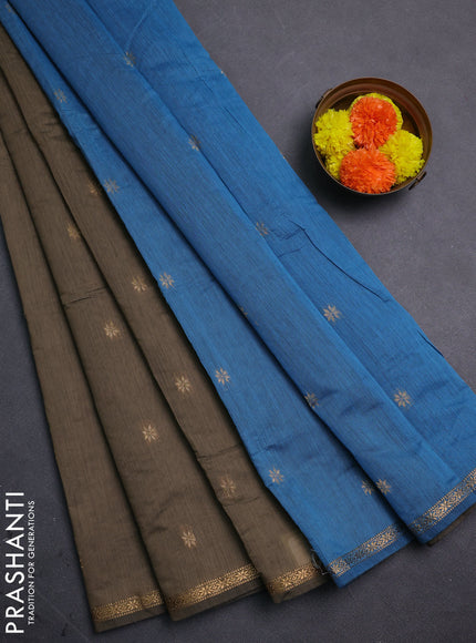 Olive Green & Blue Semi Maheshwari Cotton - Buttas
