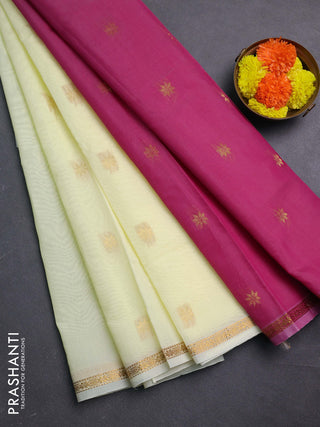 Pale Yellow & Pink Semi Maheshwari Cotton - Buttas