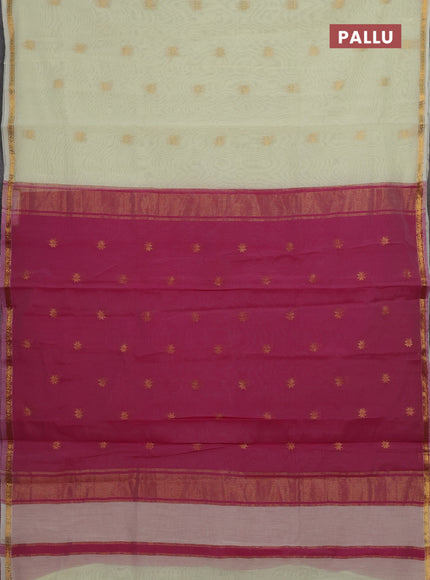 Pale Yellow & Pink Semi Maheshwari Cotton - Buttas
