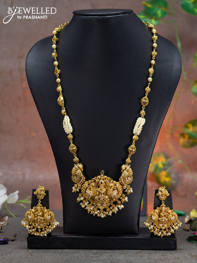 Antique haaram krishna design with kemp & cz stone and pearl hangings