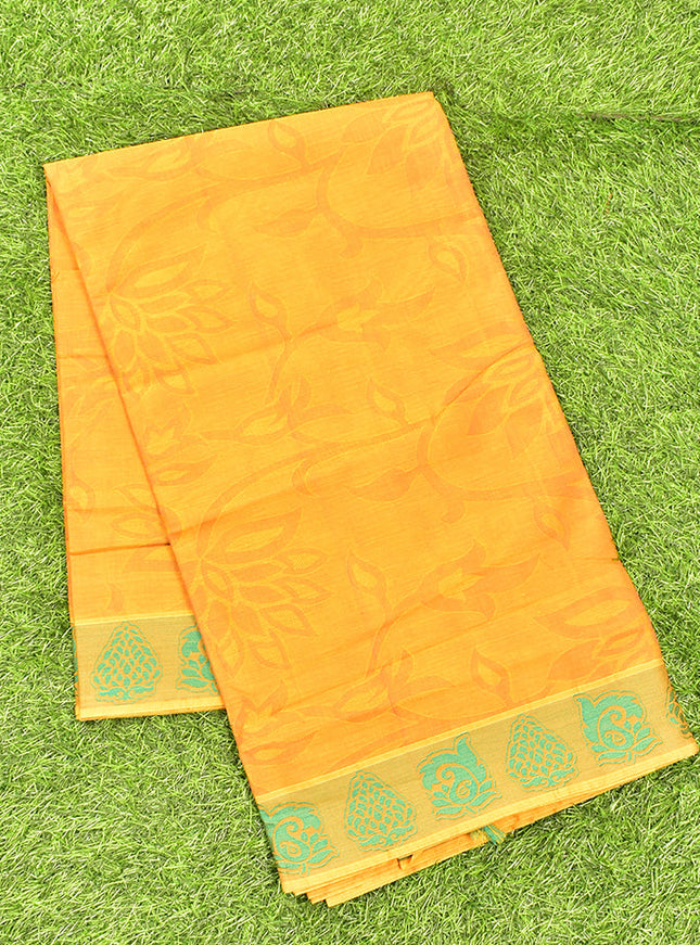 Coimbatore Cotton Yellow Emboss Saree with Thread Woven Border