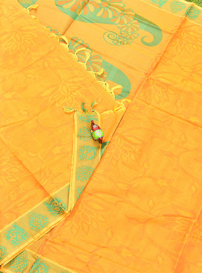 Coimbatore Cotton Yellow Emboss Saree with Thread Woven Border