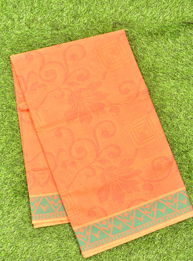 Coimbatore Cotton Orange Emboss Saree with Thread Woven Border
