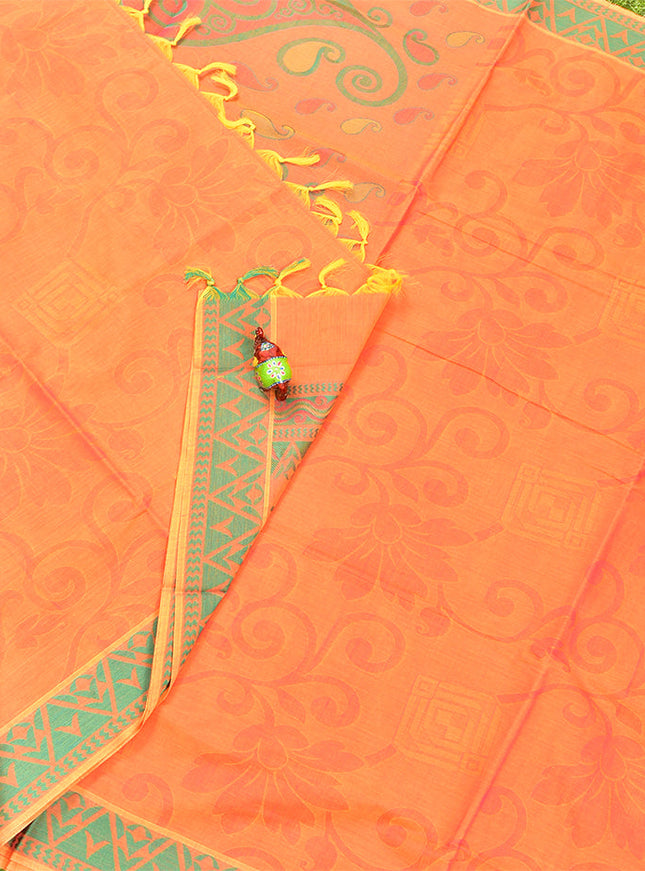 Coimbatore Cotton Orange Emboss Saree with Thread Woven Border