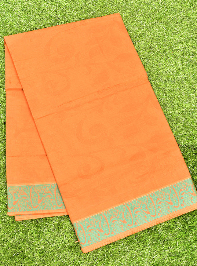 Coimbatore Cotton Orange Emboss Saree with Thread Woven Border