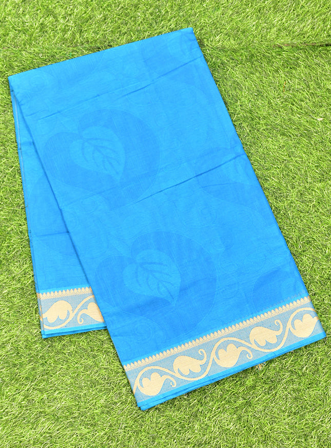 Coimbatore Cotton Blue Emboss Saree with Thread Woven Border