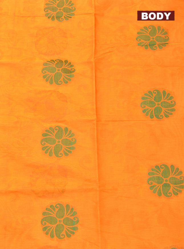 Coimbatore Cotton Orange Butta Saree with Thread Woven Border
