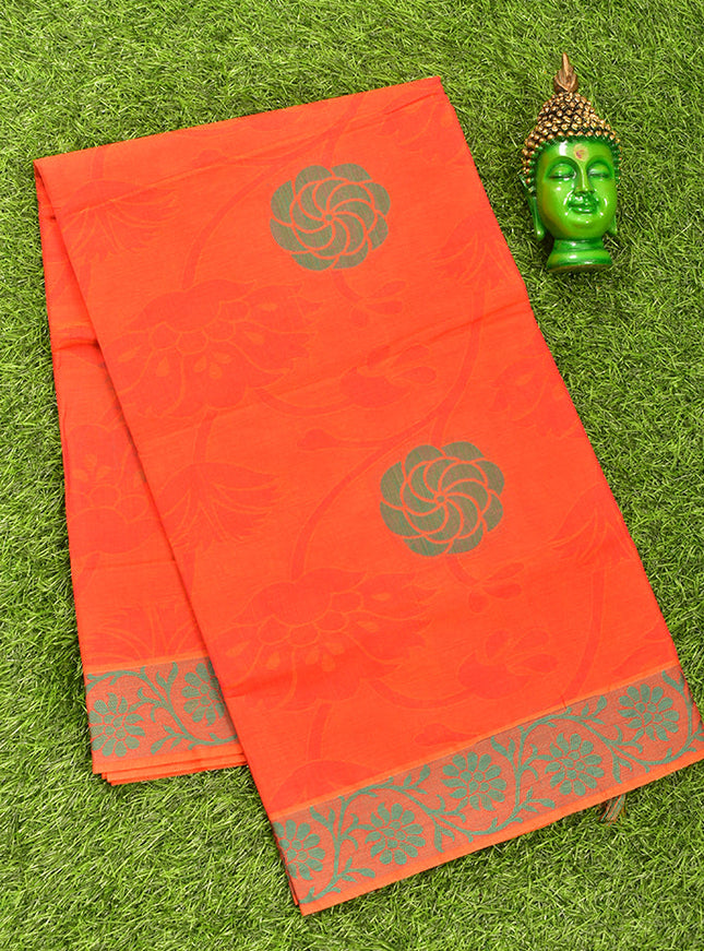 Coimbatore Cotton Dark Orange Butta Saree with Thread Woven Border
