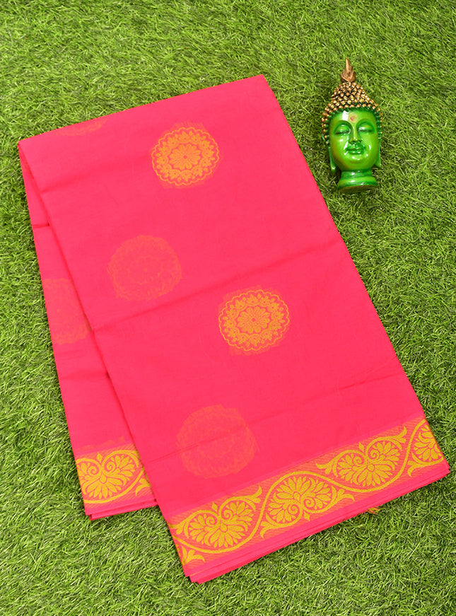 Coimbatore Cotton Red Butta Saree with Thread Woven Border