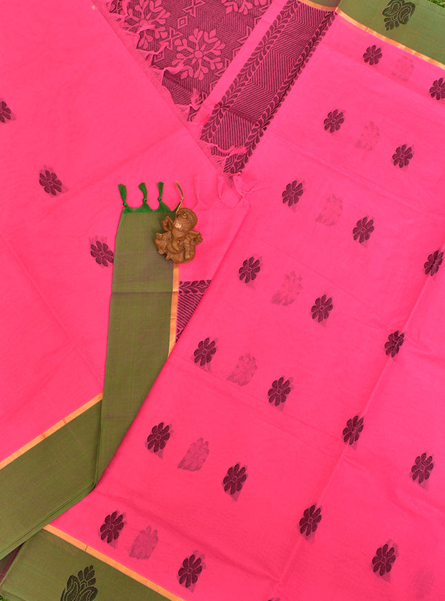 Coimbatore Cotton Dark Pink Butta Saree with Plain Border