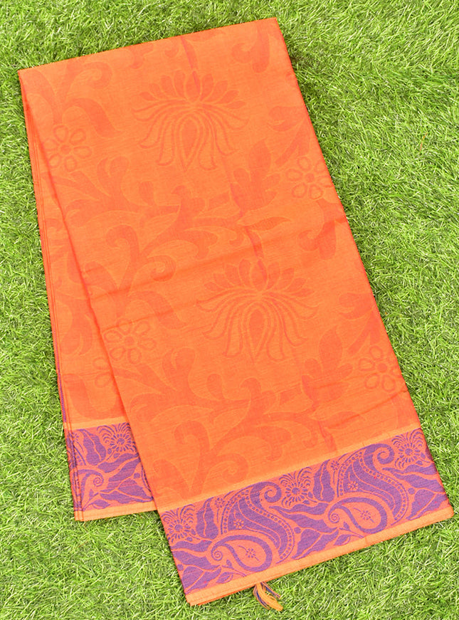 Coimbatore Cotton Orange Emboss Saree with Thread Woven Border