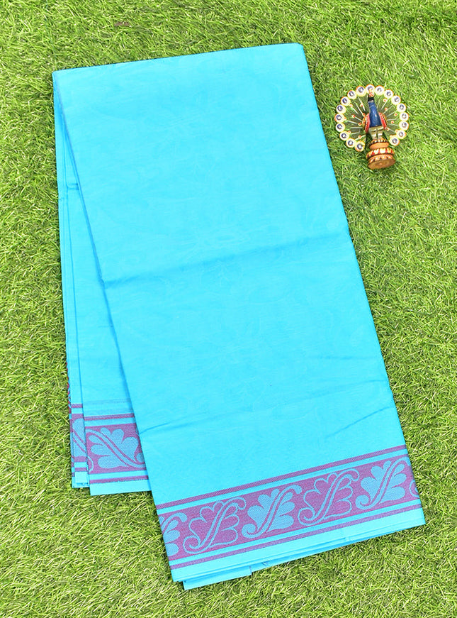 Coimbatore Cotton Blue Emboss Saree with Thread Woven Border
