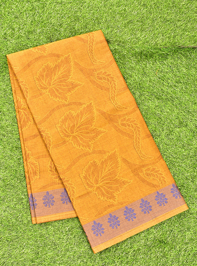 Coimbatore Cotton Mustard Emboss Saree with Thread Woven Border