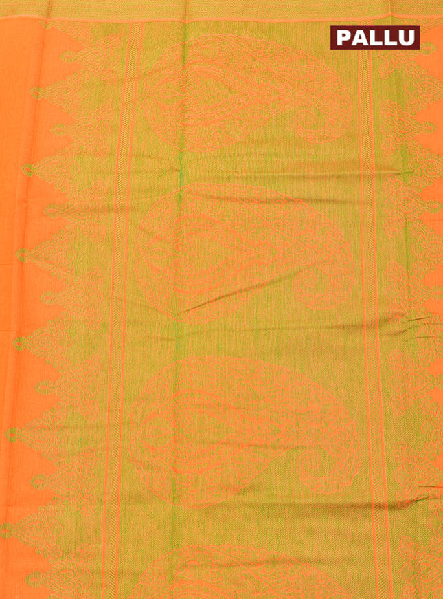 Coimbatore Cotton Orange and Green Shade Allself Saree with Thread Woven Border
