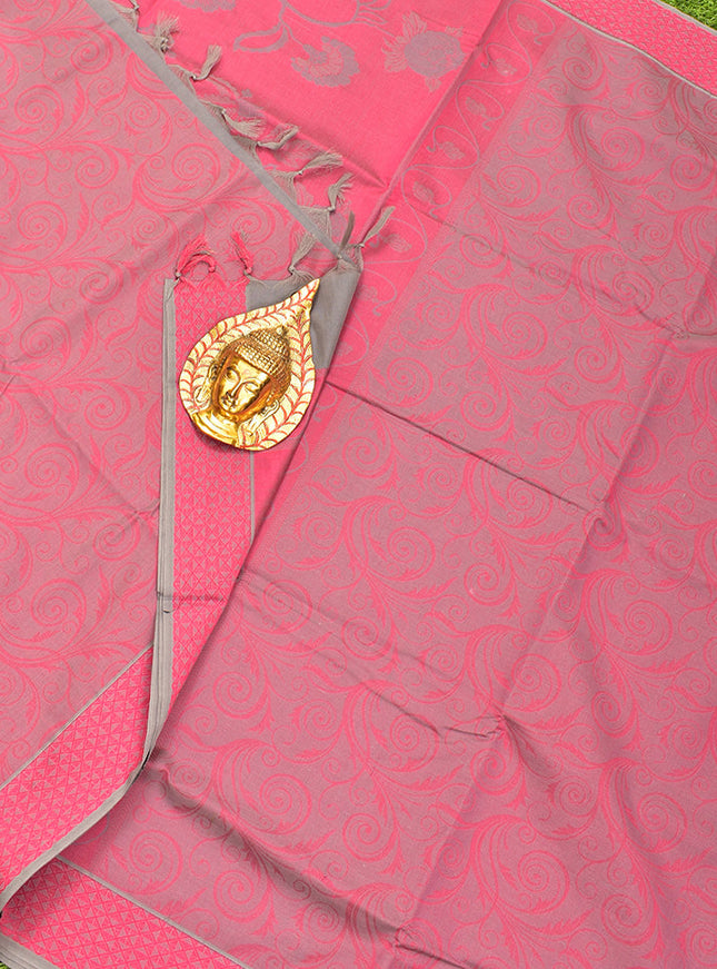 Coimbatore Cotton Grey and Red Shade Allself Saree with Thread Woven Border