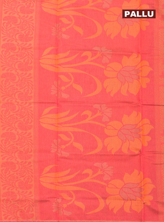 Coimbatore Cotton Grey and Red Shade Allself Saree with Thread Woven Border