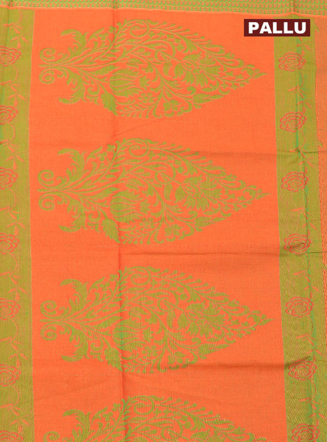Coimbatore Cotton Orange and Green Shade Allself Saree with Thread Woven Border