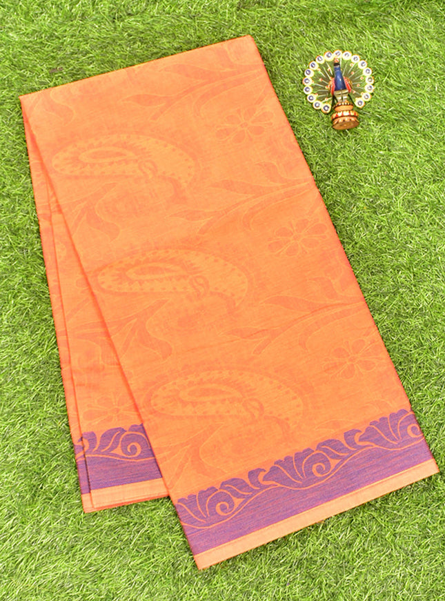 Coimbatore Cotton Orange Emboss Saree with Thread Woven Border