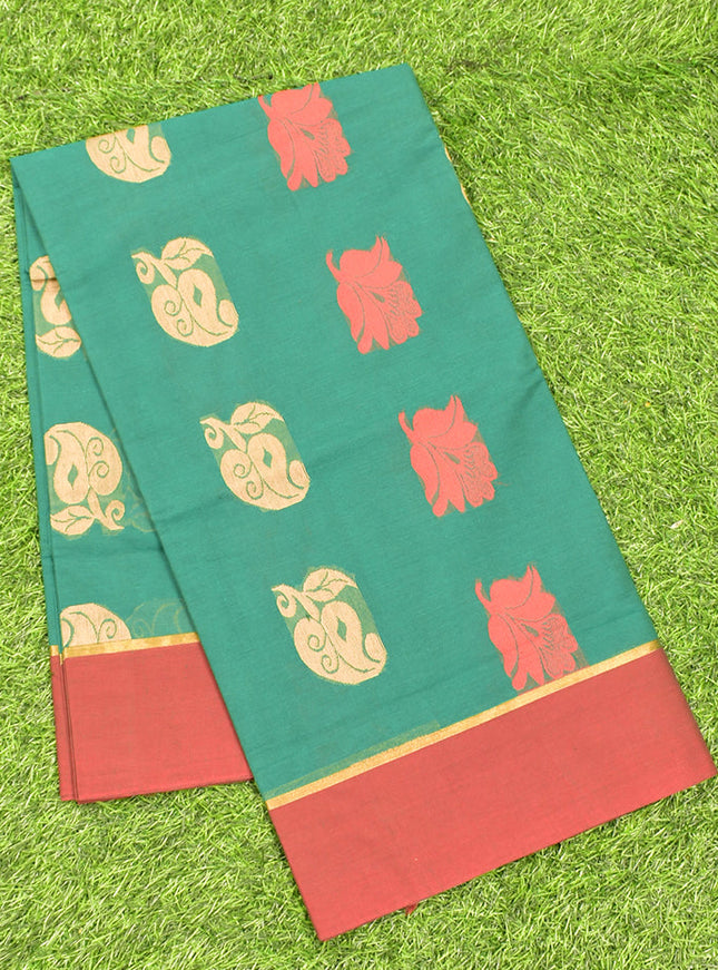 Coimbatore Cotton Green Butta Saree with Plain Border