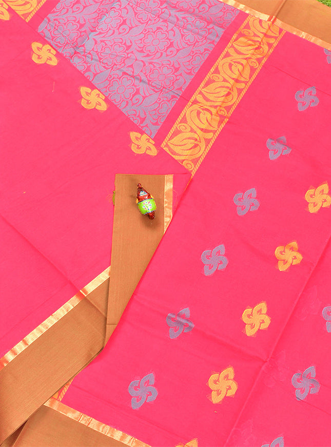 Coimbatore Cotton Dark Pink Butta Saree with Plain Border