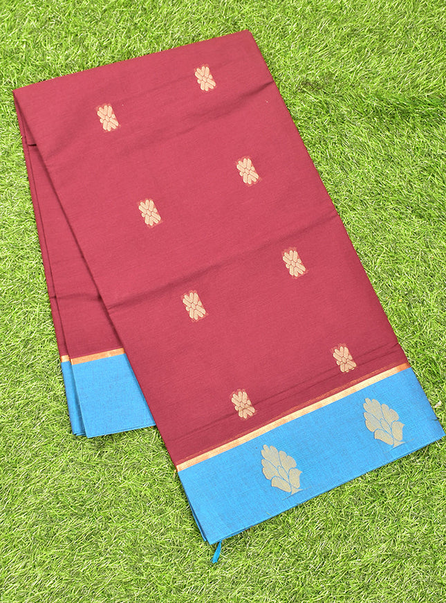 Coimbatore Cotton Maroon Butta Saree with Plain Border