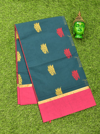 Coimbatore Cotton Navy Blue Butta Saree with Plain Border