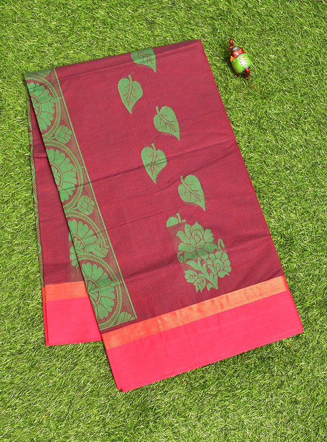 Coimbatore Cotton Brown Butta Saree with Plain Border