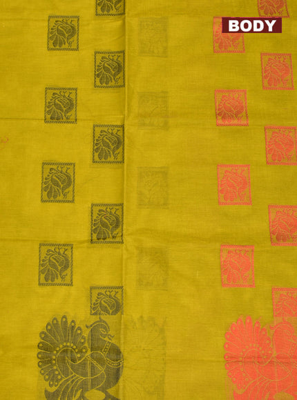 Coimbatore Cotton Olive Butta Saree with Plain Border
